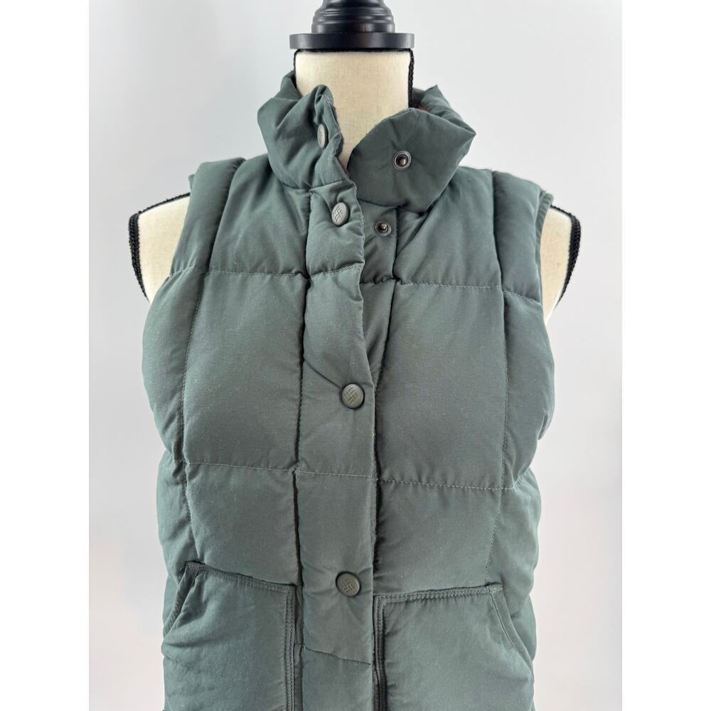 Columbia Womens Retro Green Puffer Vest Blanket Flannel Lined Down XS Cozy Warm
